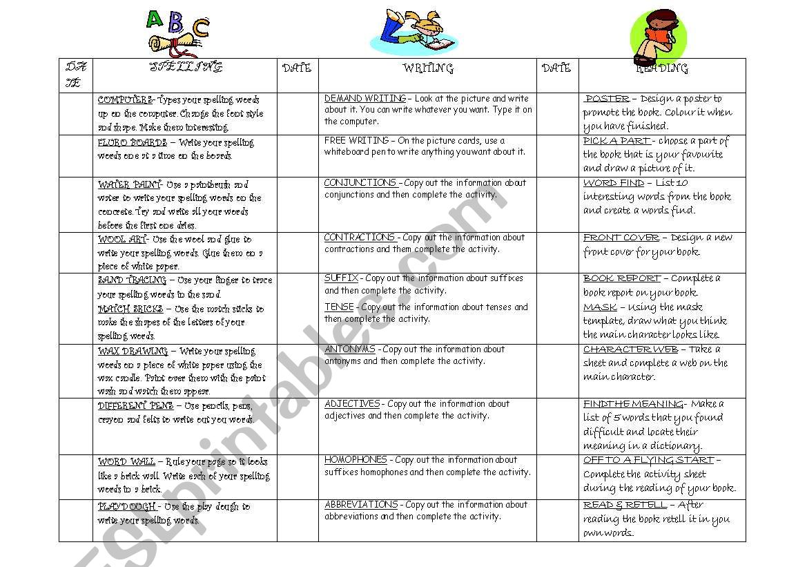 Literacy Block worksheet