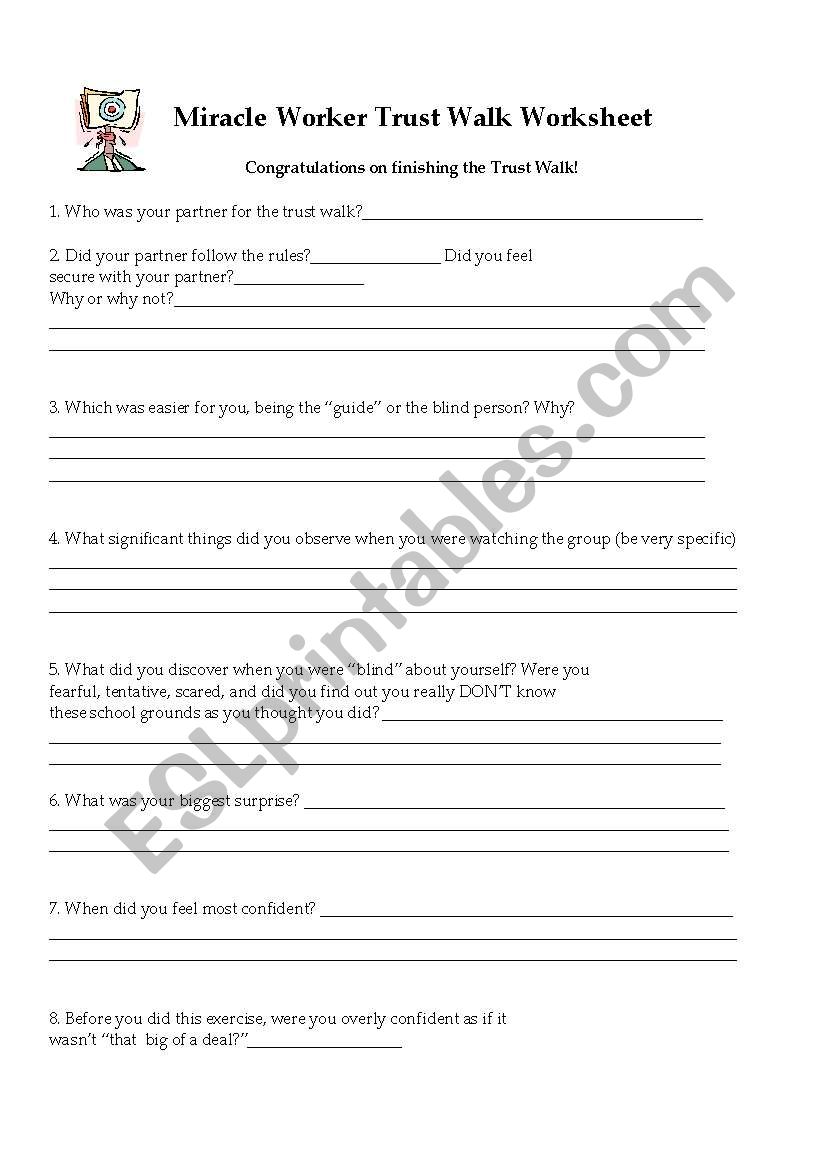 Miracle Worker Trust Walk Worksheet