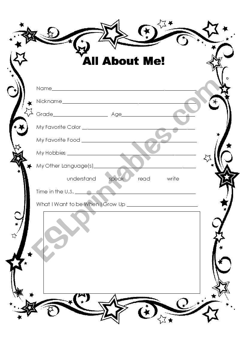 All About Me! worksheet