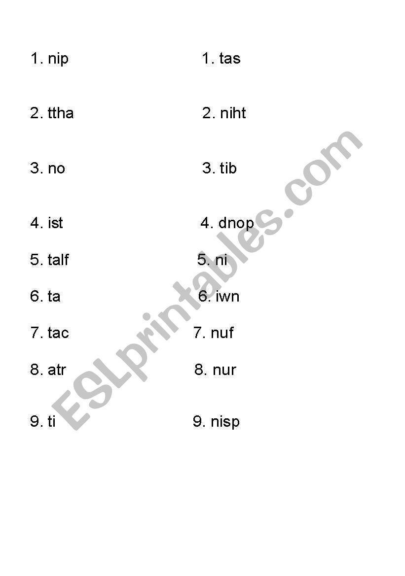 unscramble words worksheet