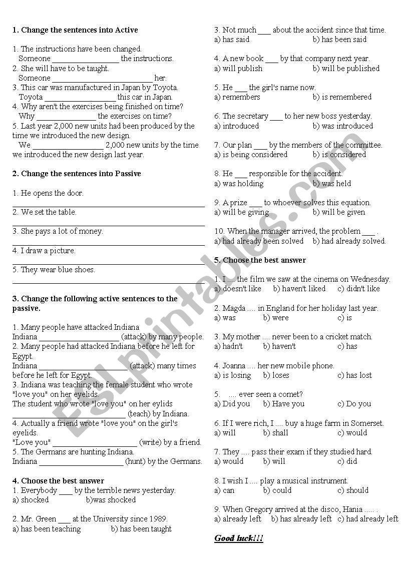 Test on Passives worksheet