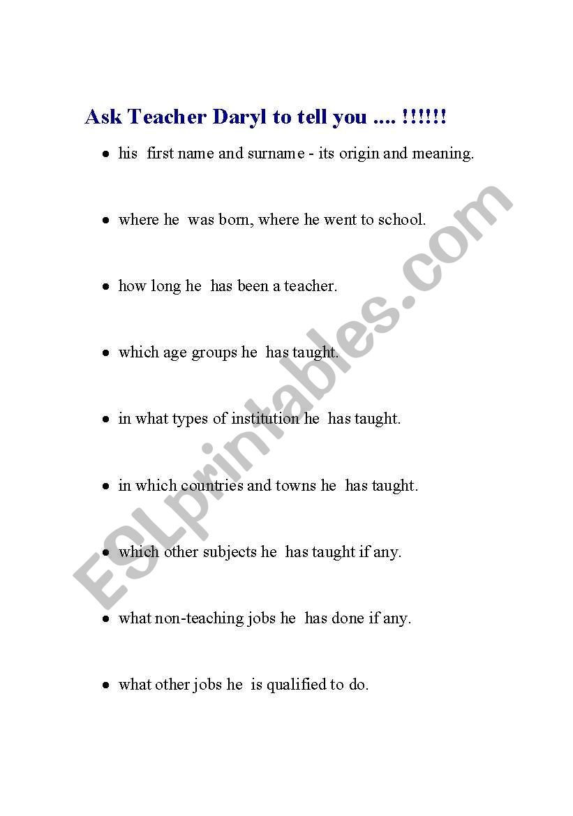 Get to know the teacher ! worksheet