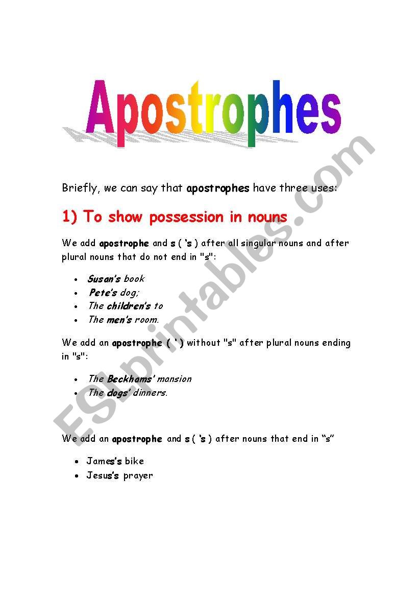 apostrophes worksheet