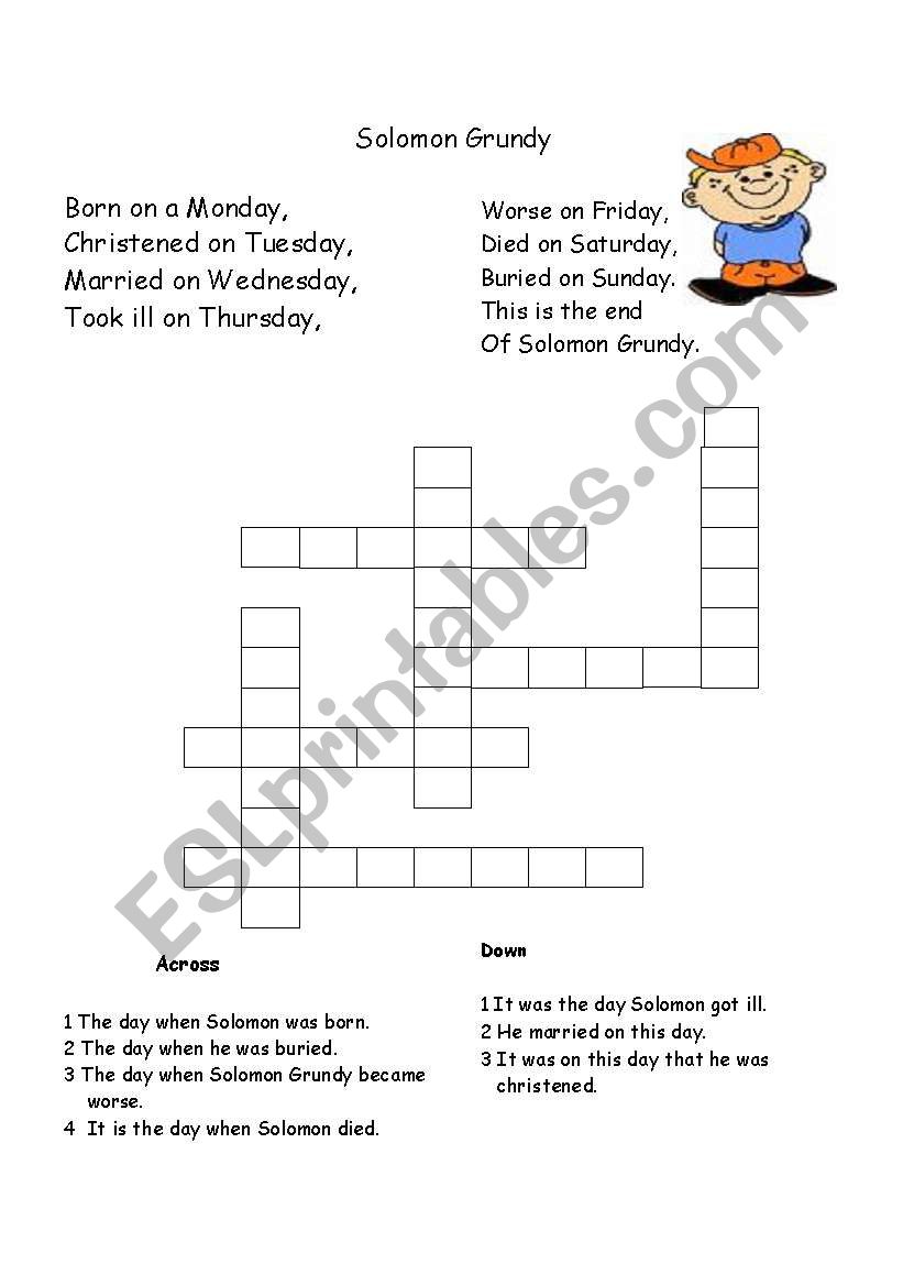 Days of the week crossword puzzle