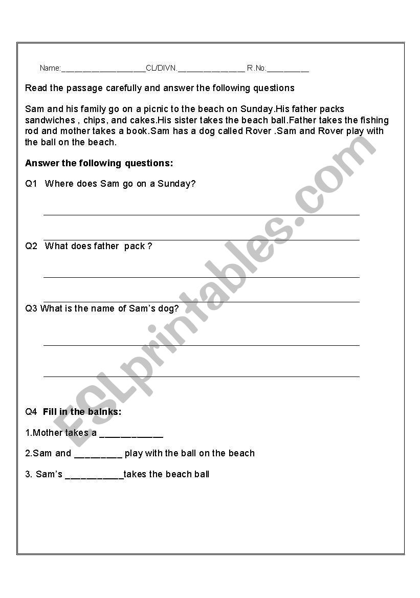 Comprehension Worksheet worksheet