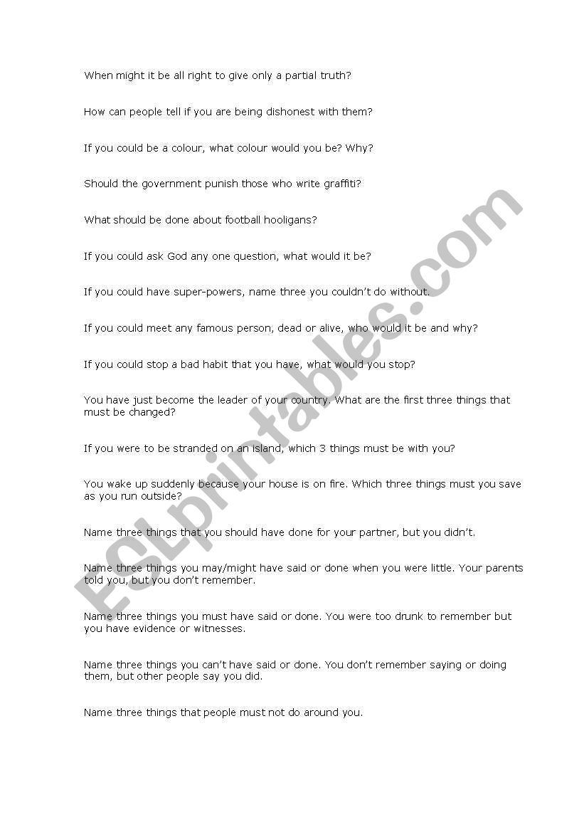 questions for modals worksheet