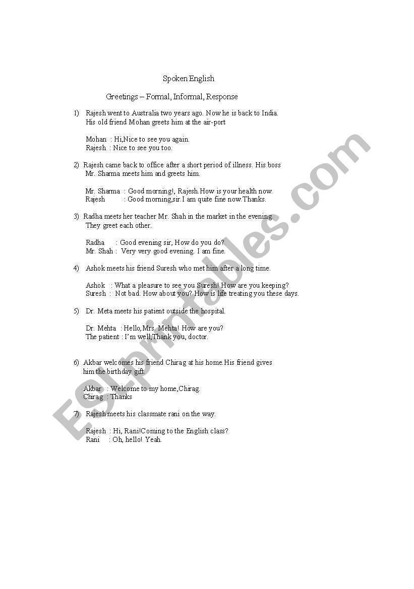 spoken english worksheet