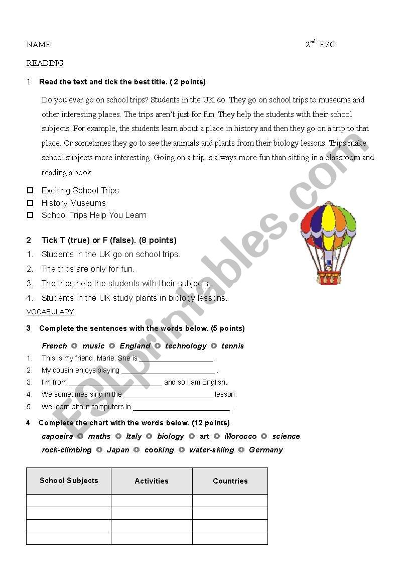 Diagnostic test  ( 2 ESO ) worksheet