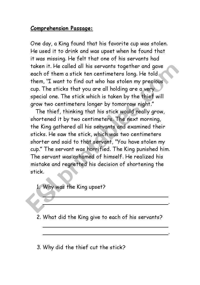 comprehension passage worksheet