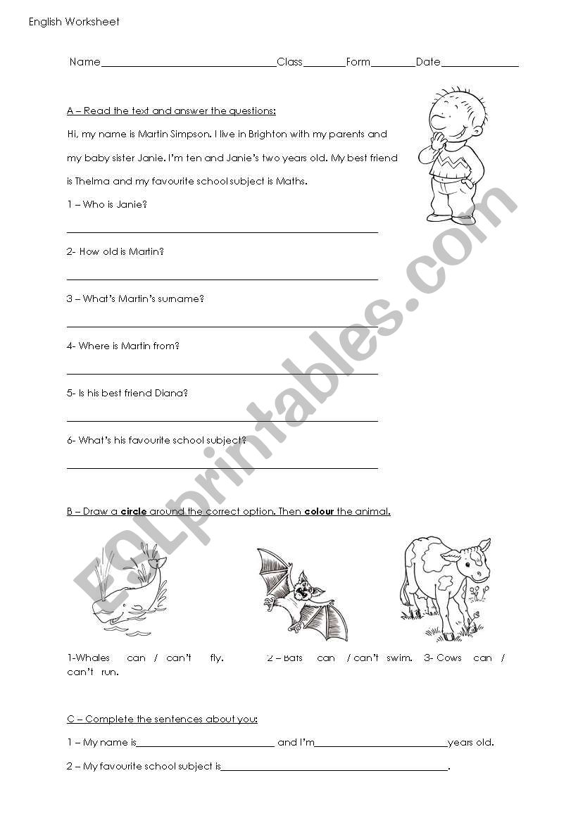 Reading Comprehension worksheet