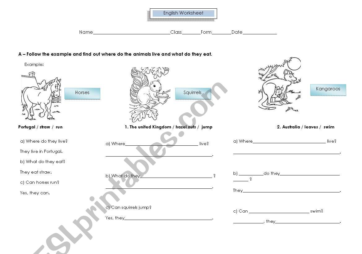 Where do the animals live worksheet