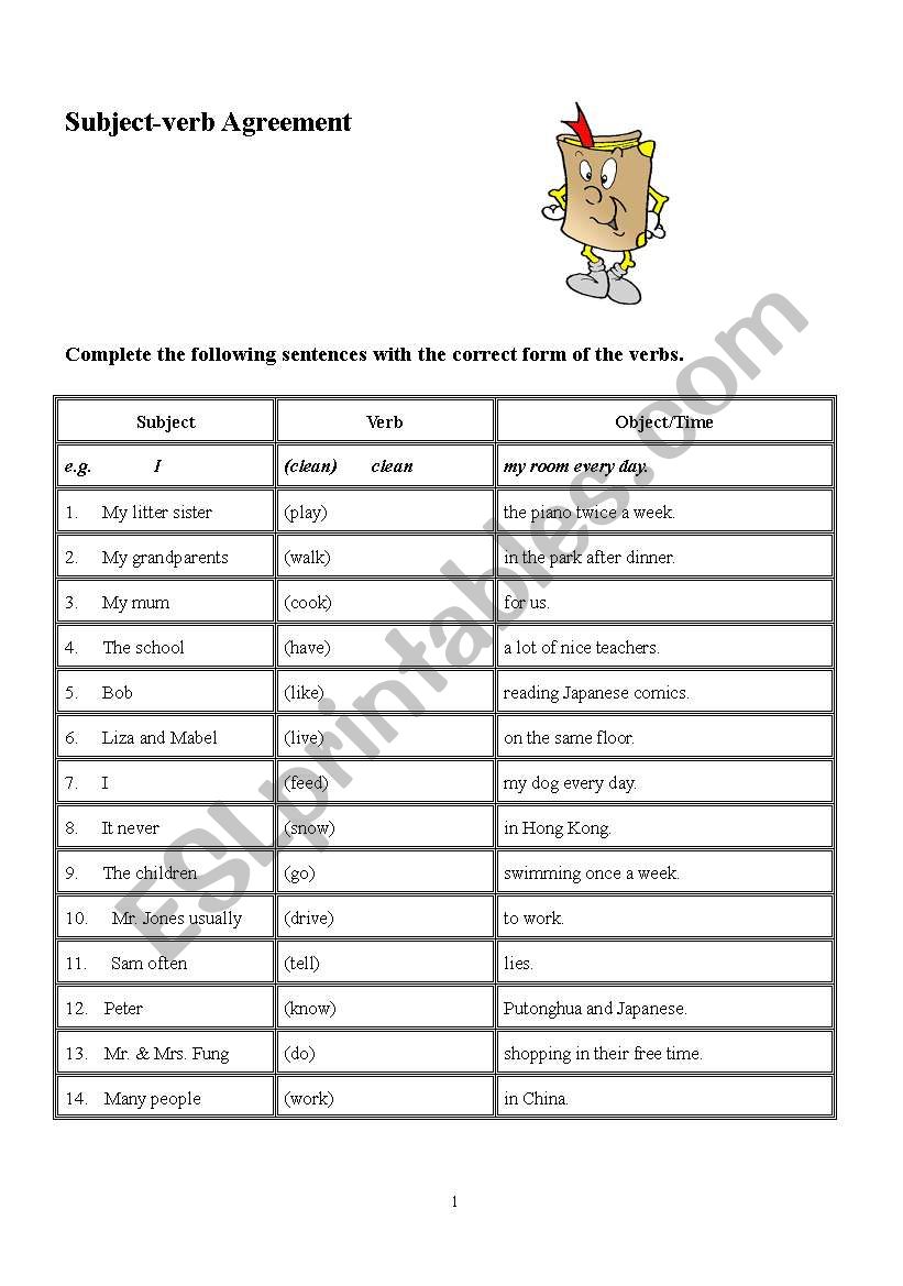 Subject Verb Agreement worksheet