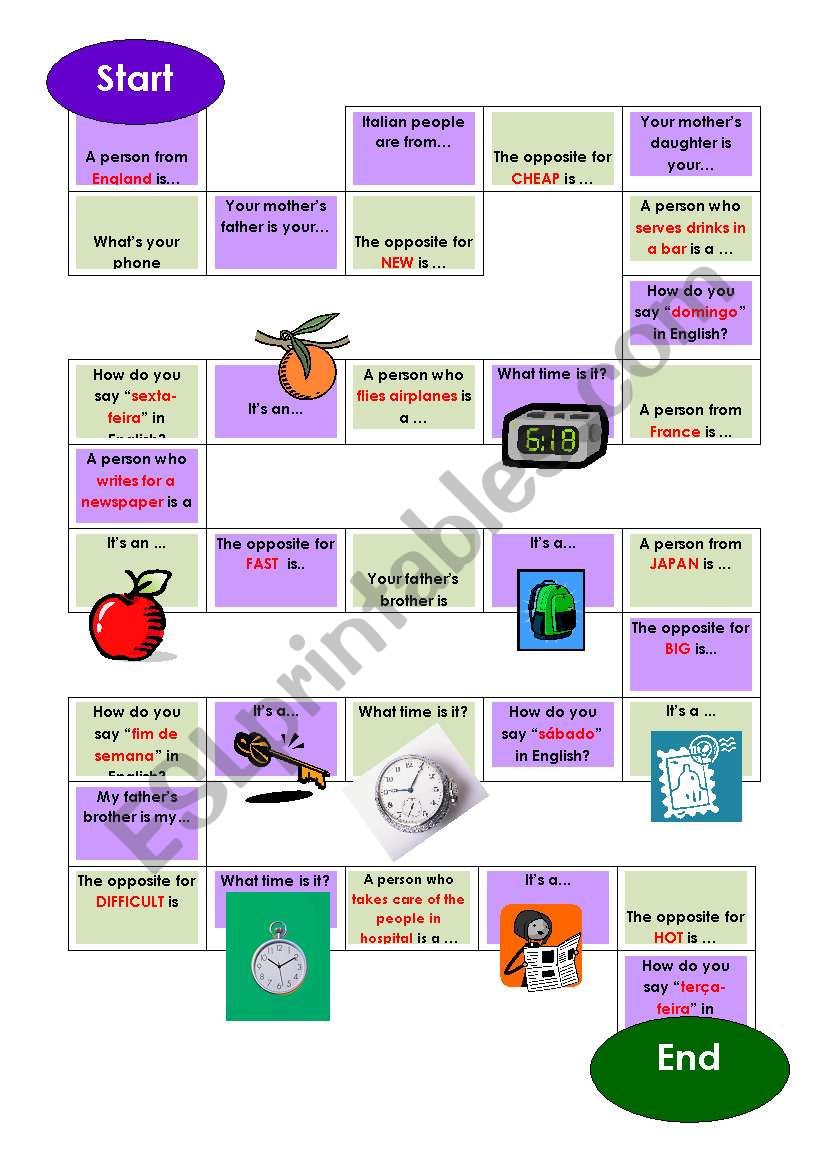 Vocabulary game worksheet