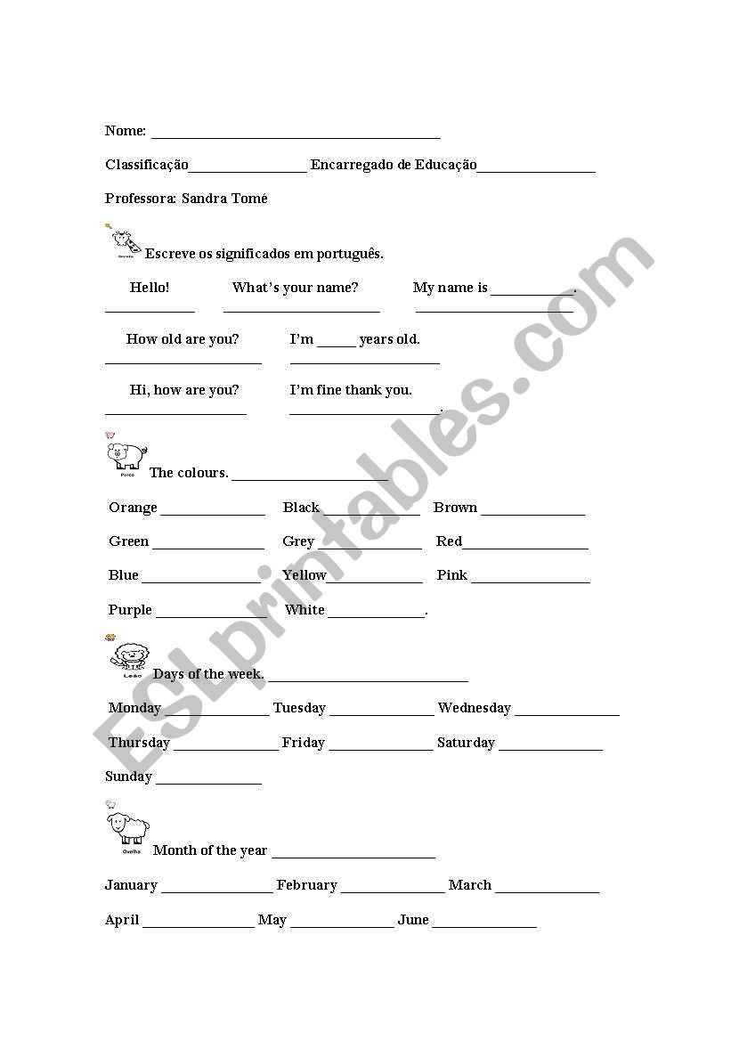 Formative test worksheet