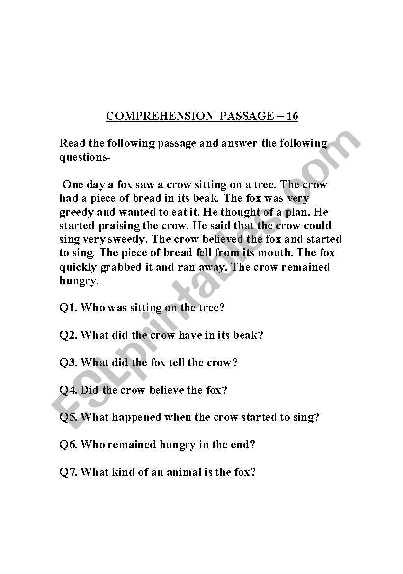 Comprehension Passage- The Crow