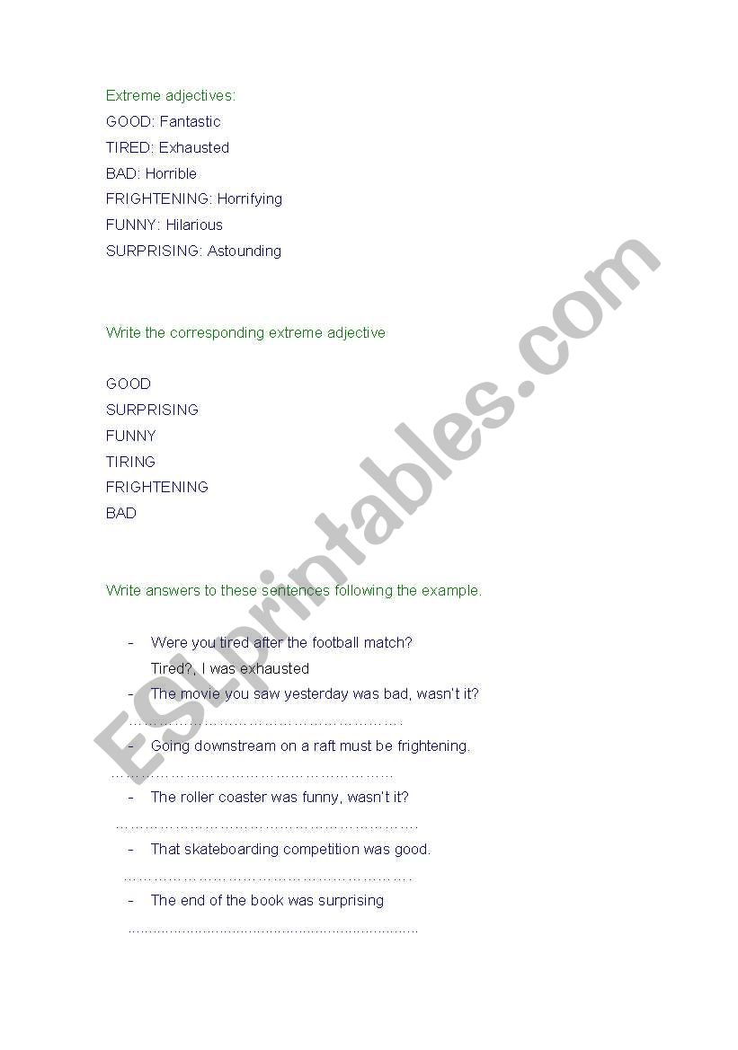 Extreme adjectives worksheet