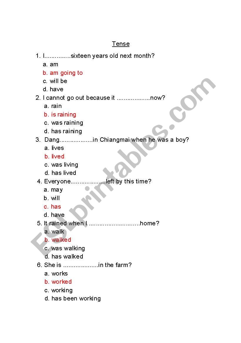 Tense worksheet