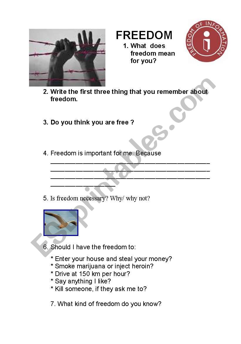 Freedom worksheet