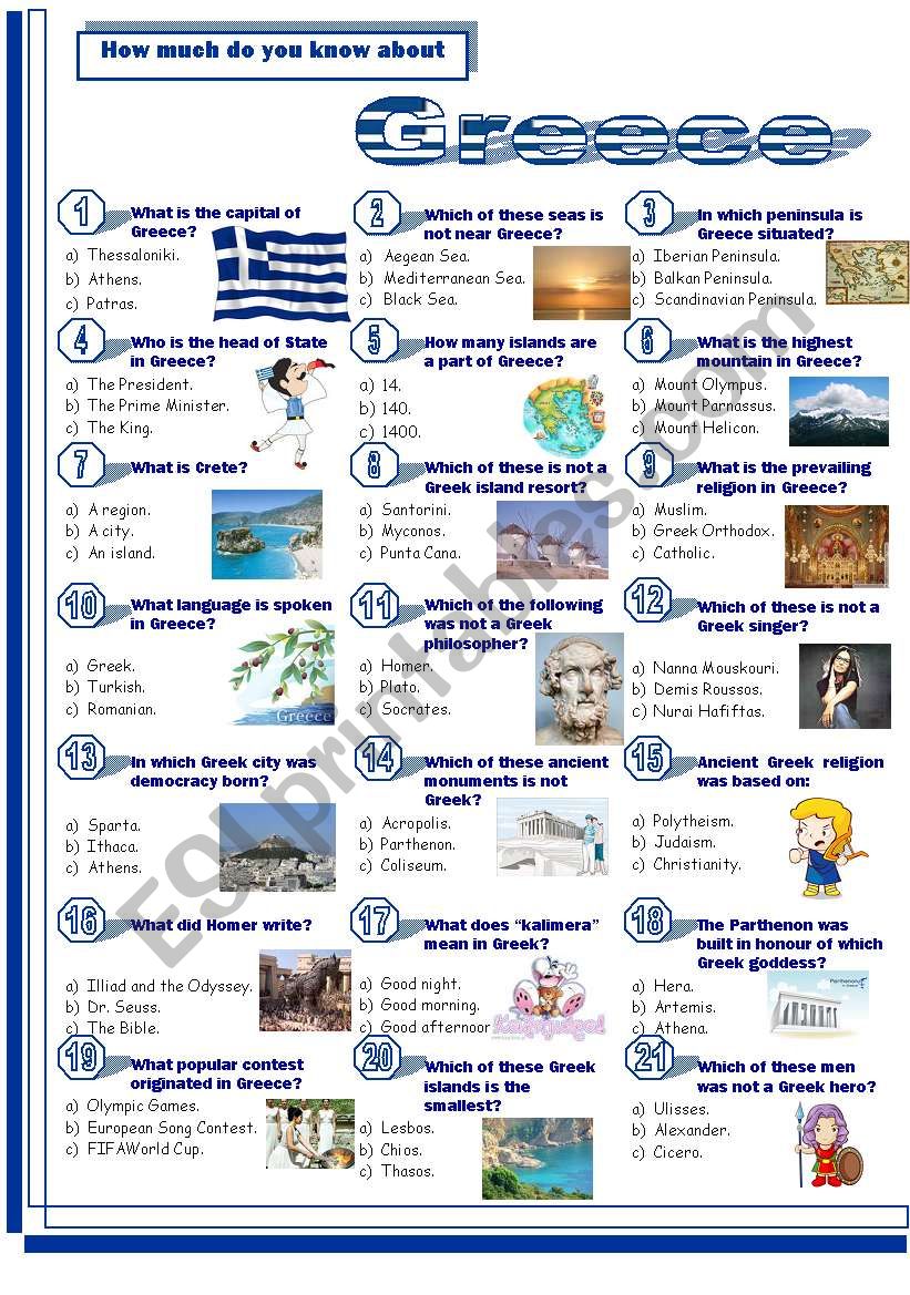 Greece worksheet