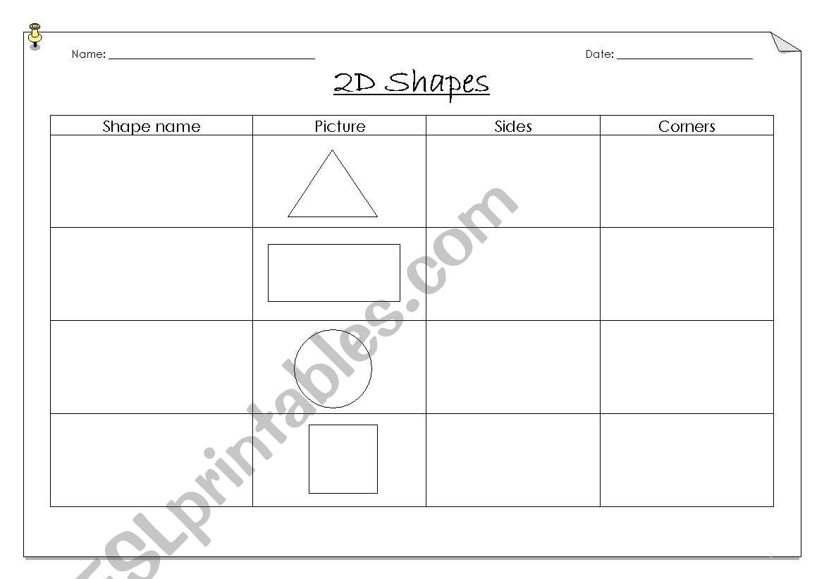 2D shape attributes worksheet