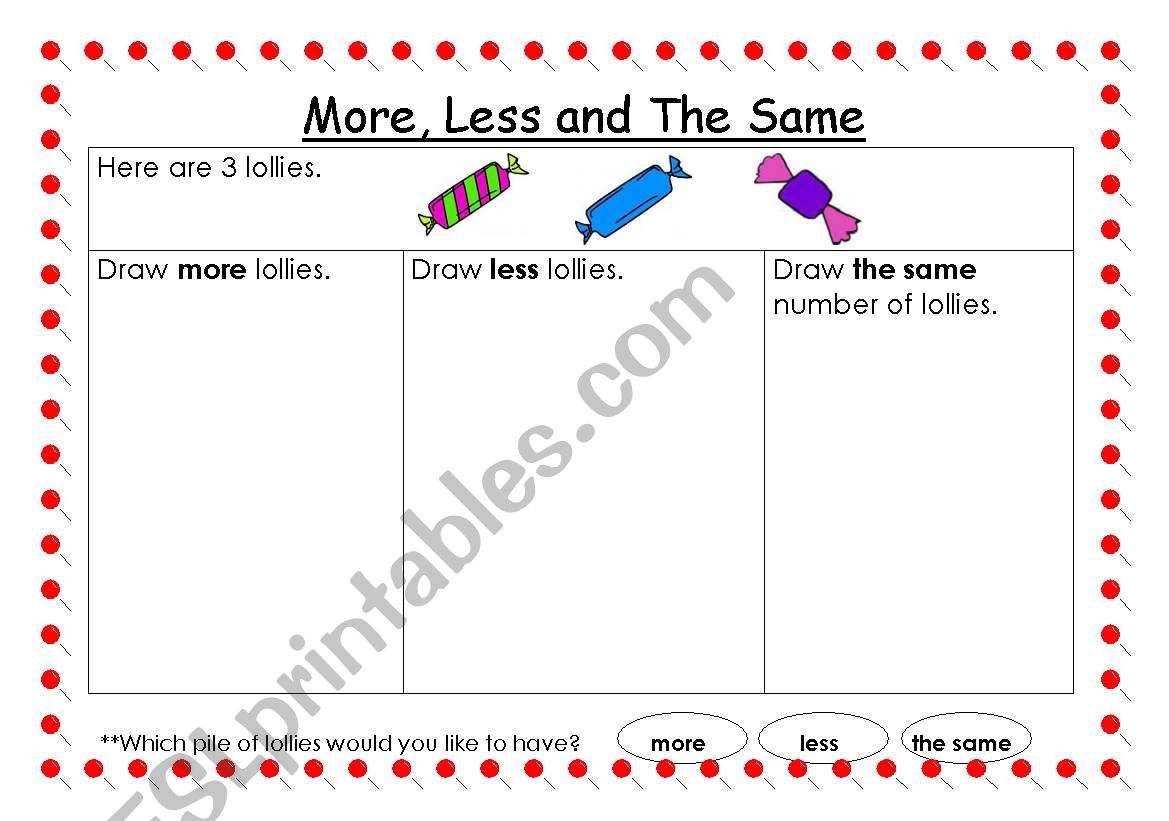 more, less and the same worksheet