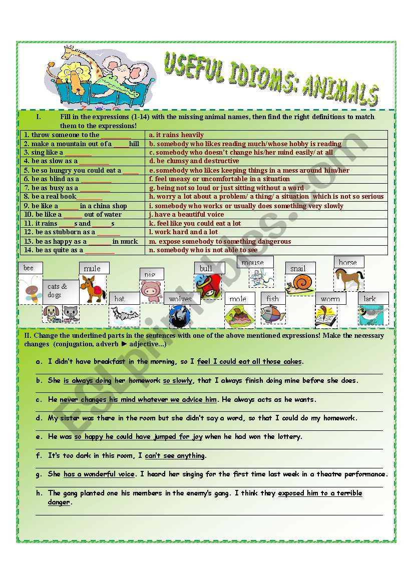 Animal Idioms worksheet