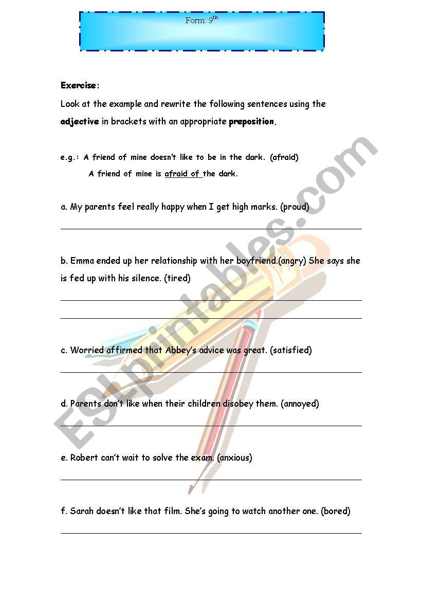 ADJECTIVES WITH PREPOSITIONS worksheet