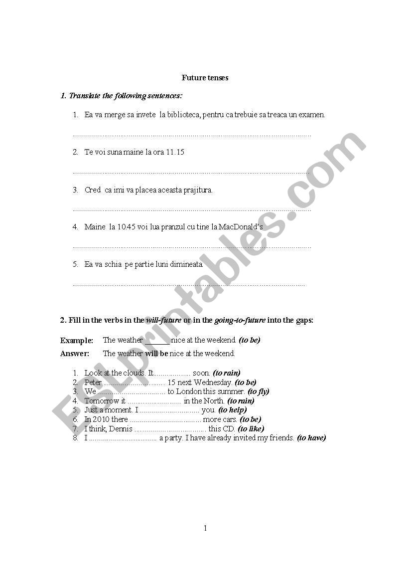 future tenses worksheet