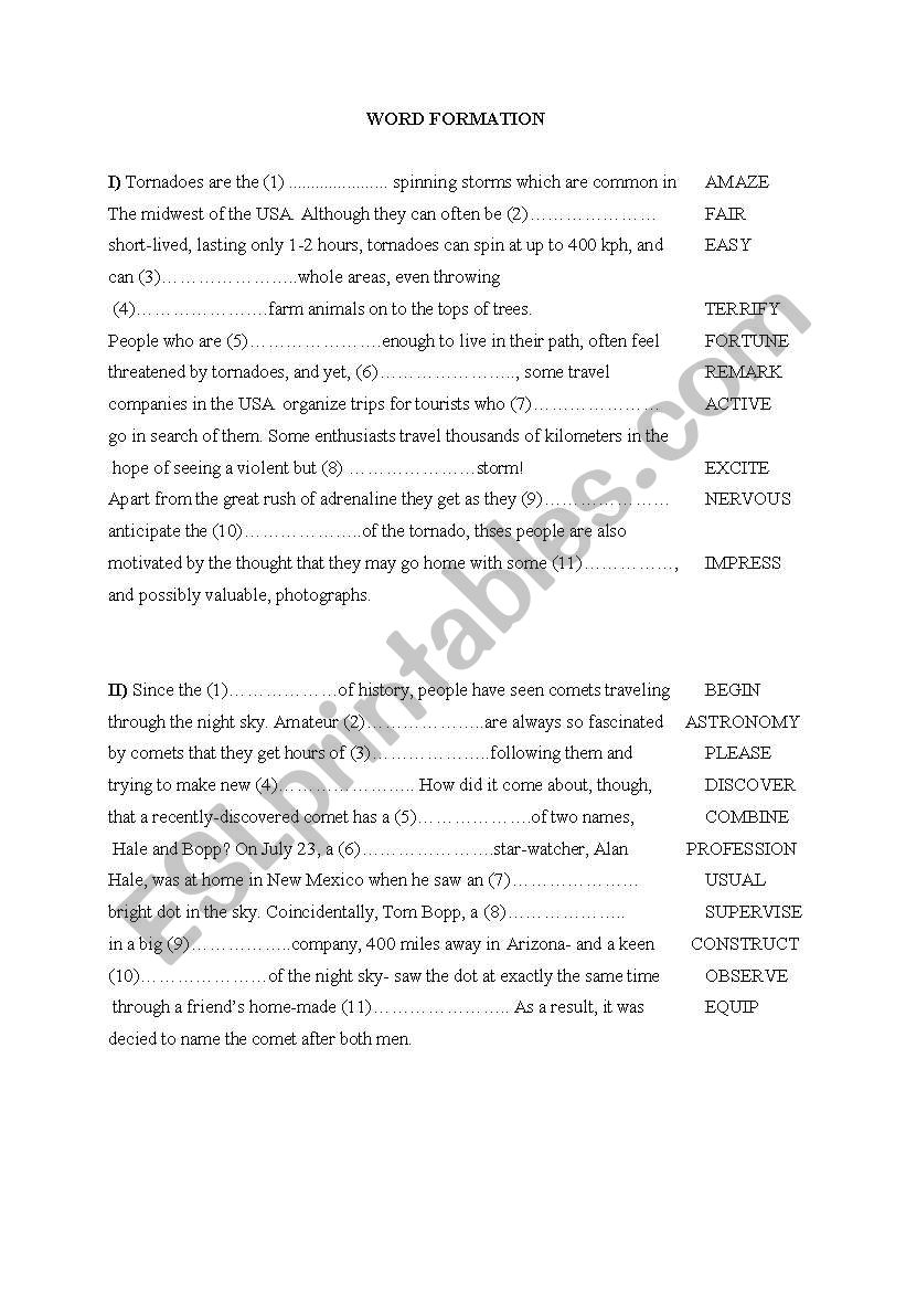 word formation with answers FCE