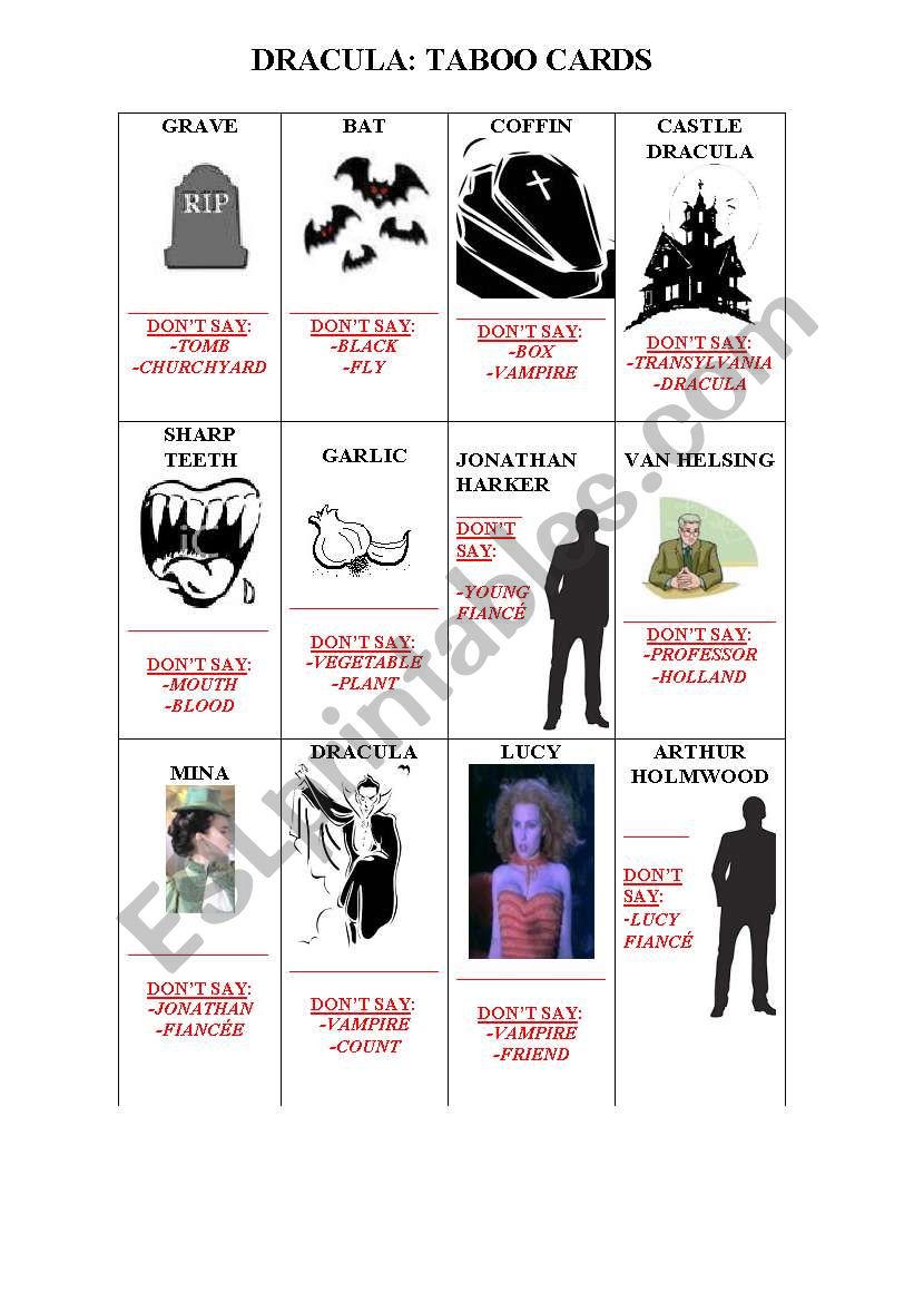 DRACULA: TABOO CARDS worksheet