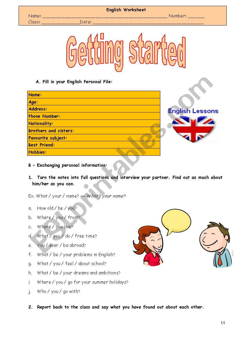 getting started worksheet