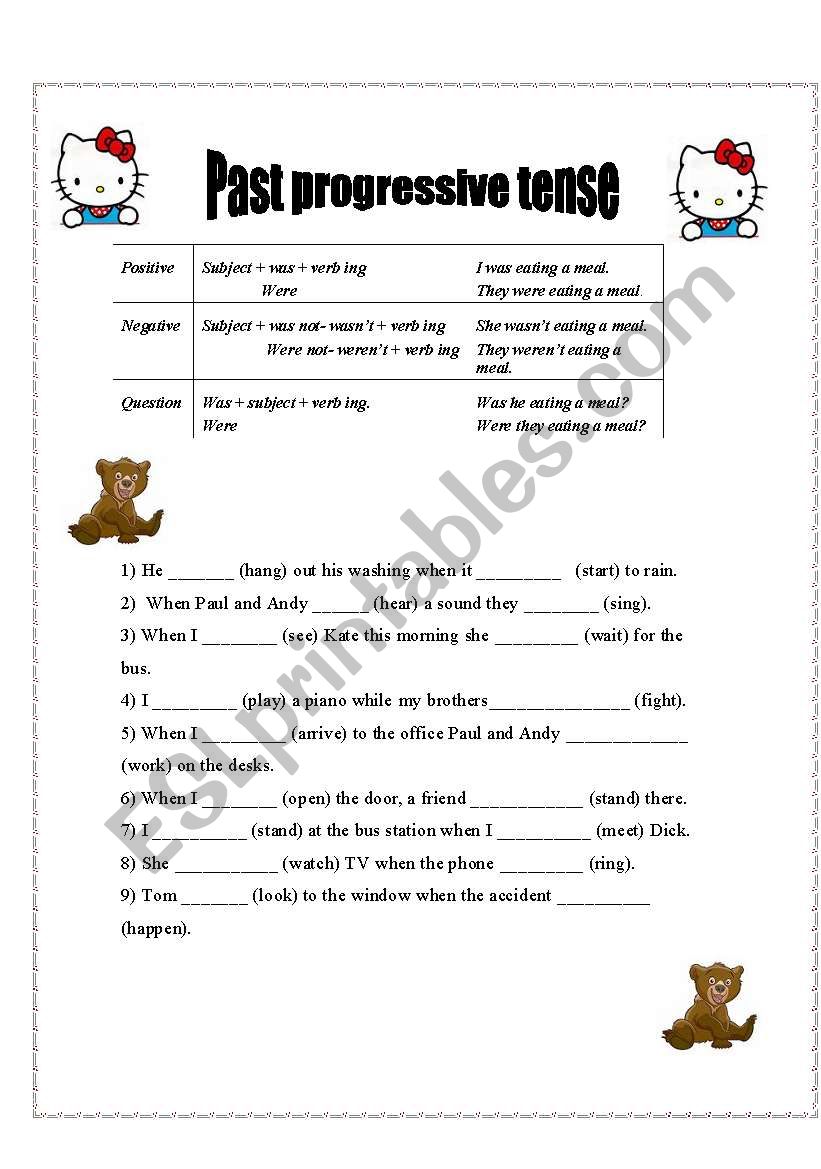 Progressive Tense Worksheets English