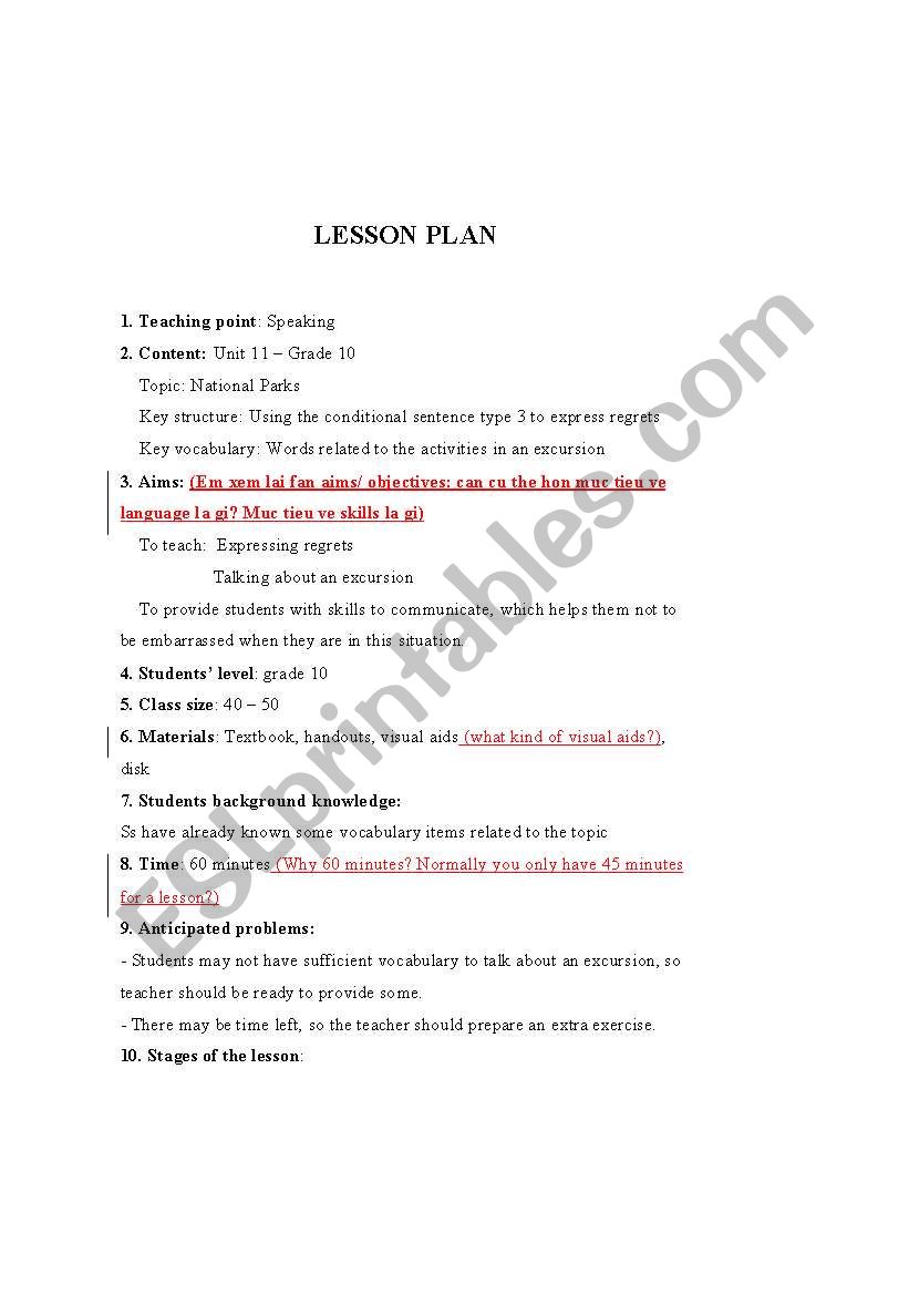 Lesson plan worksheet