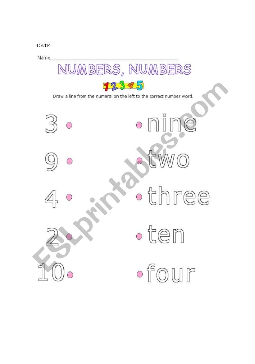 COLOUR THE NUMBERS. worksheet