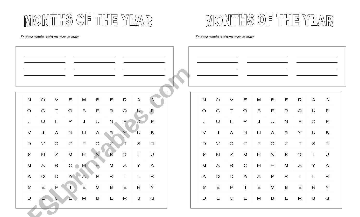 Months of the year worksheet