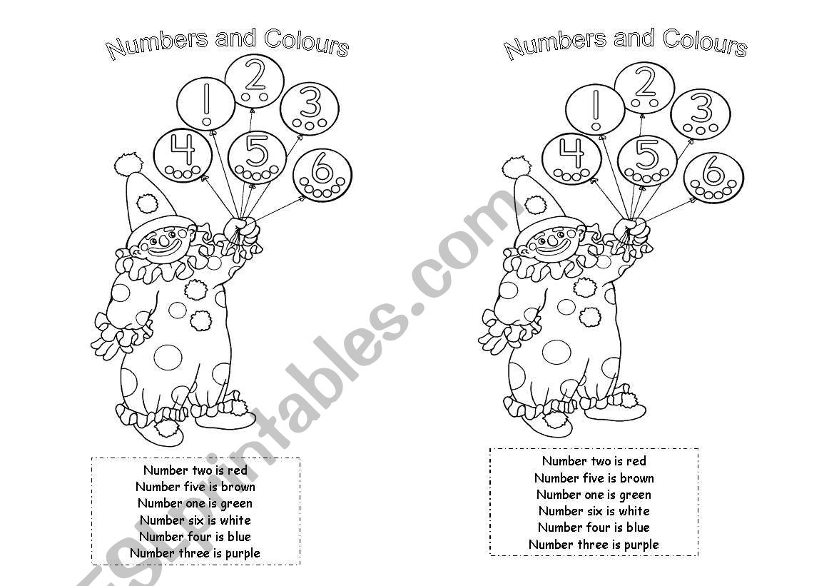 COLOURS AND NUMBERS worksheet