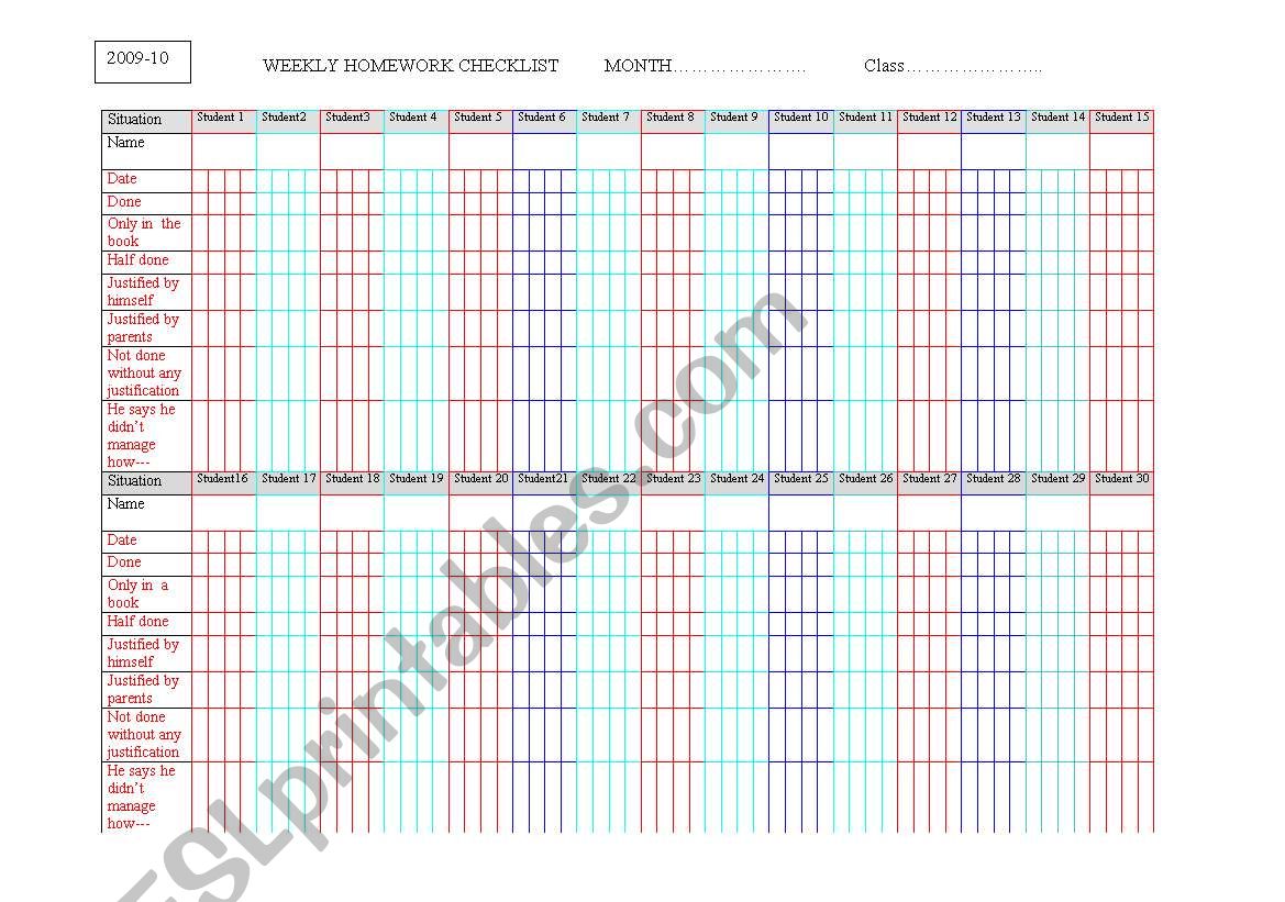 teachers homework checklist worksheet