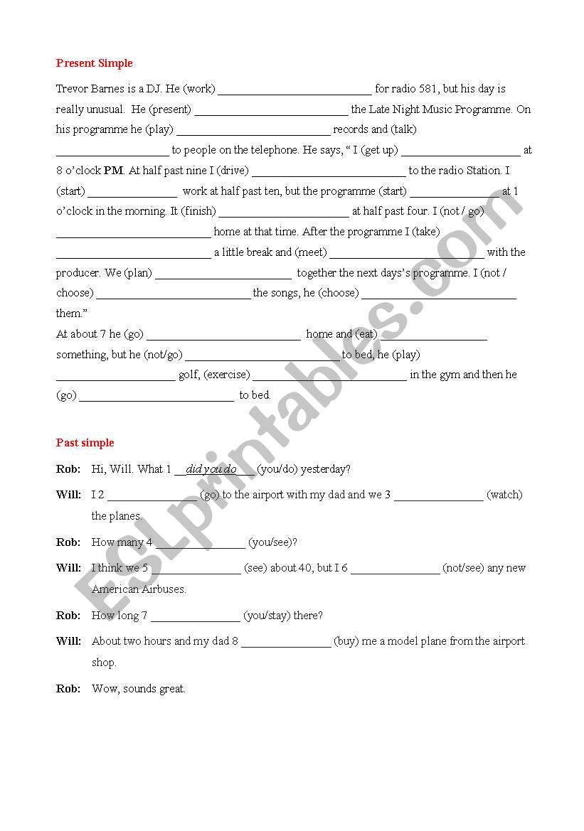 Tenses!  Mixed worksheet