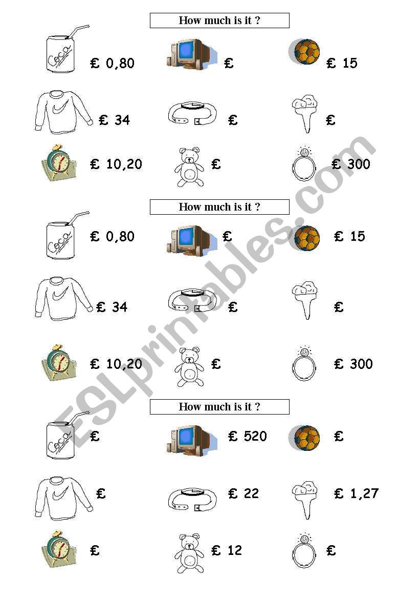 How much is it? worksheet