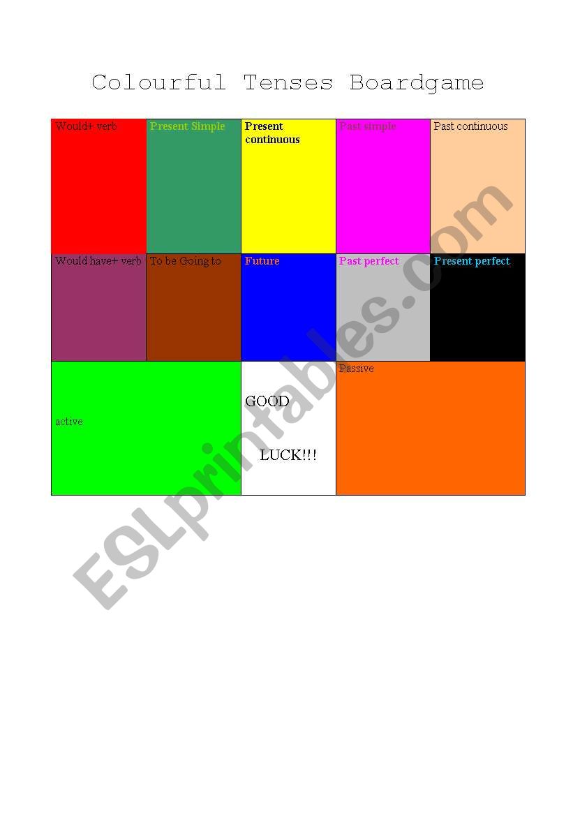 COLOURFUL TENSES BOARDGAME PLUS CARDS