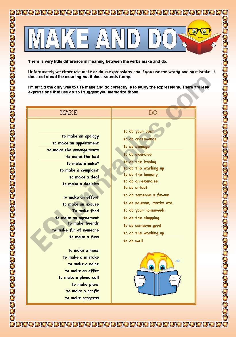 Make and Do worksheet