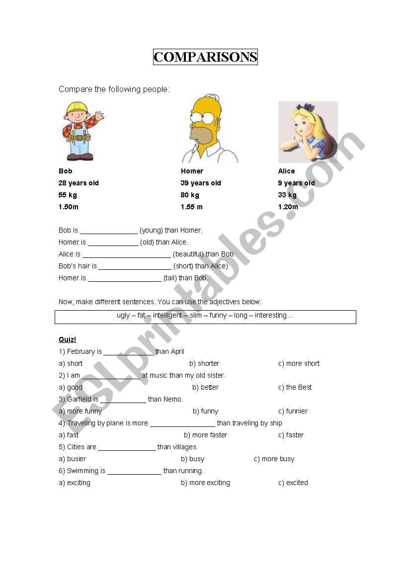 comparisons worksheet