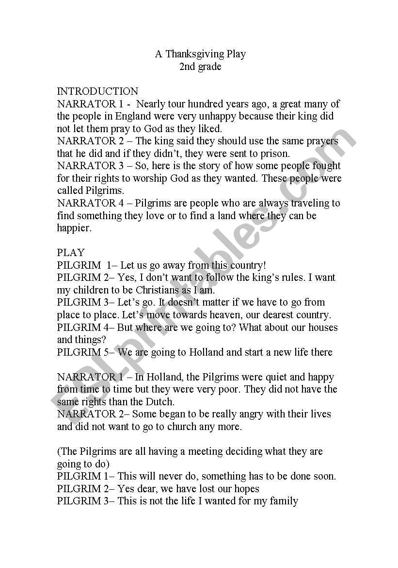 A thanksgiving play worksheet