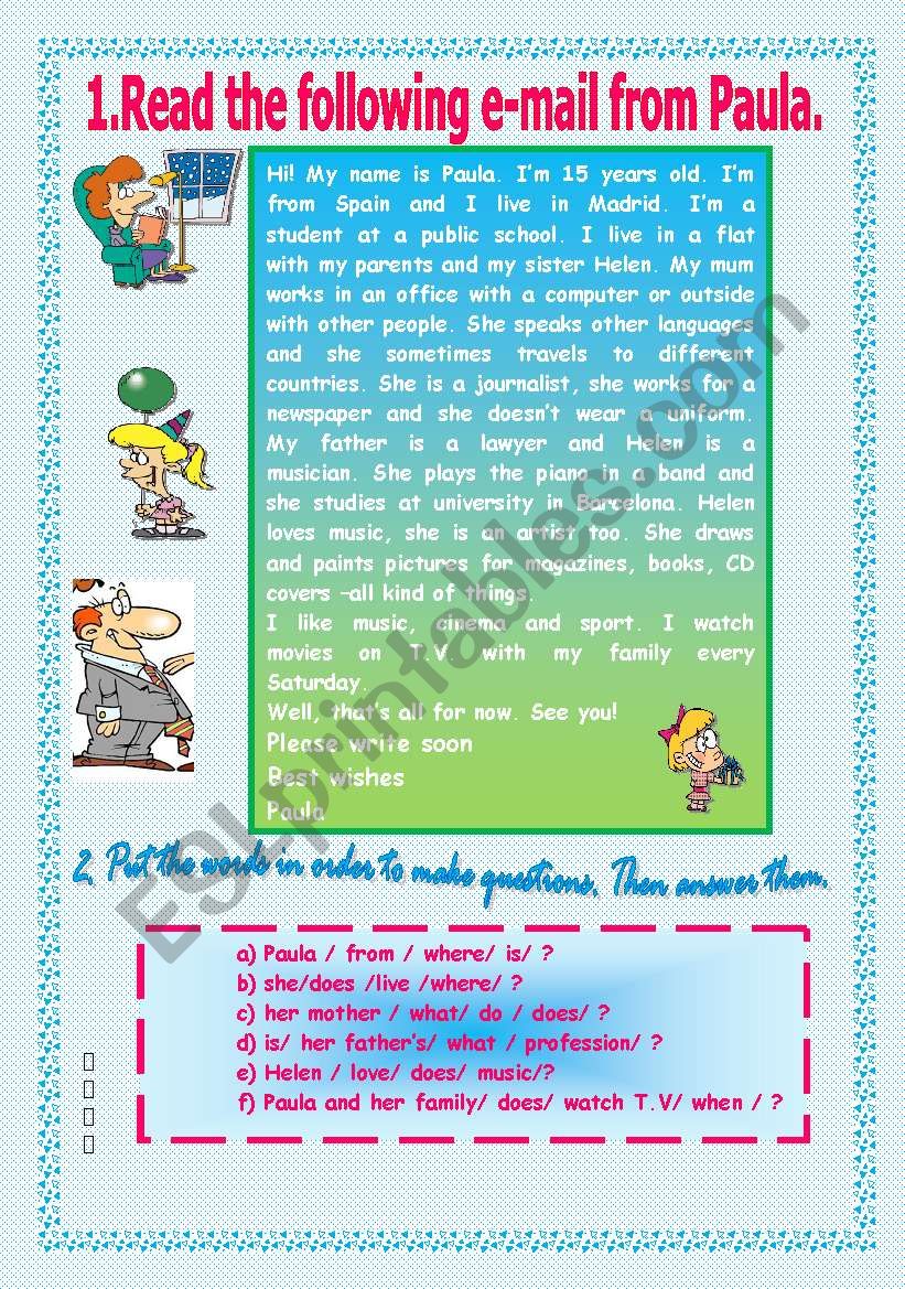 Present simple. Reading comprehension for elementary students. - ESL