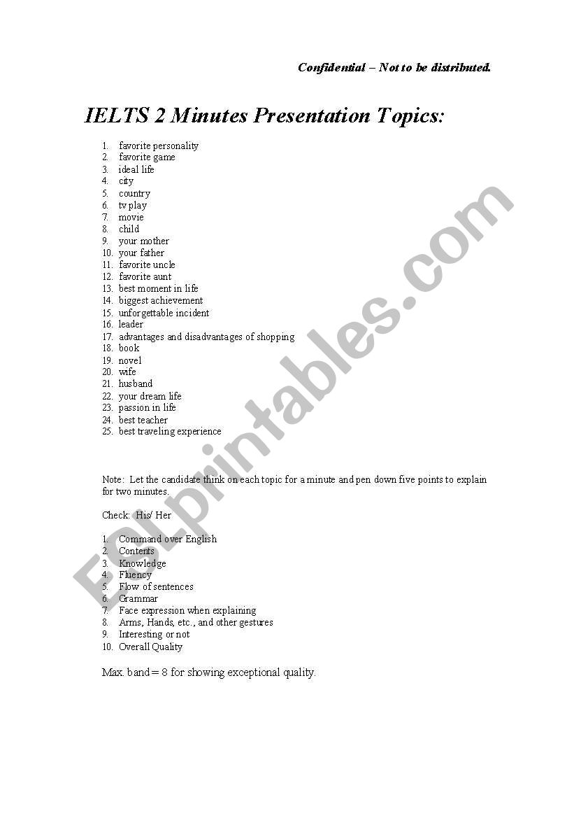 Ielts Speaking worksheet