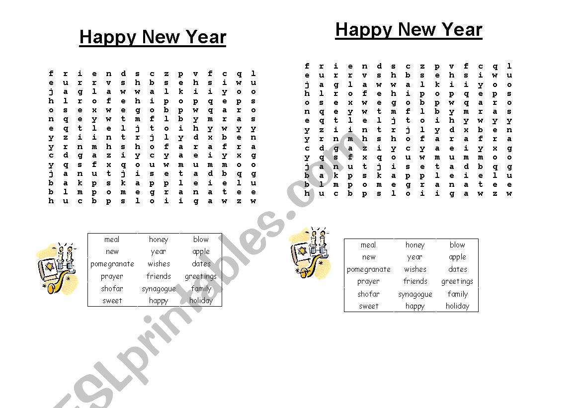 Jewish New Year - Wordsearch worksheet