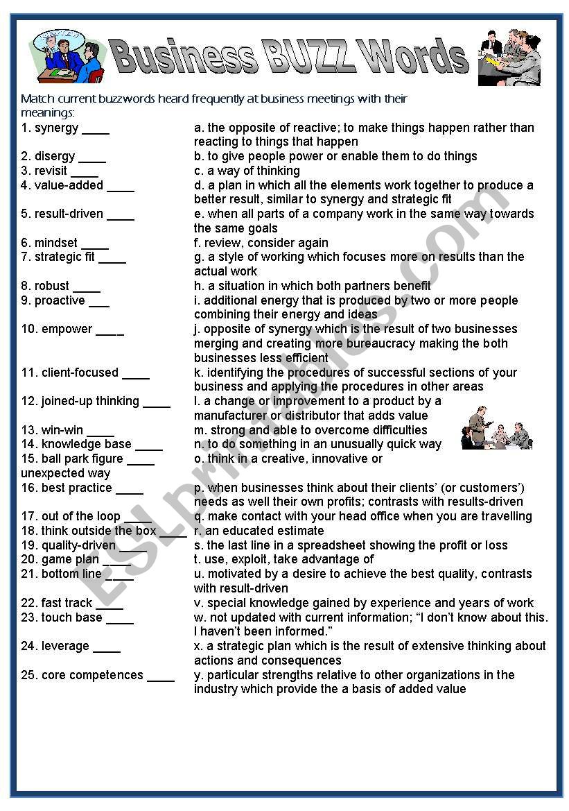 Business BUZZ words worksheet