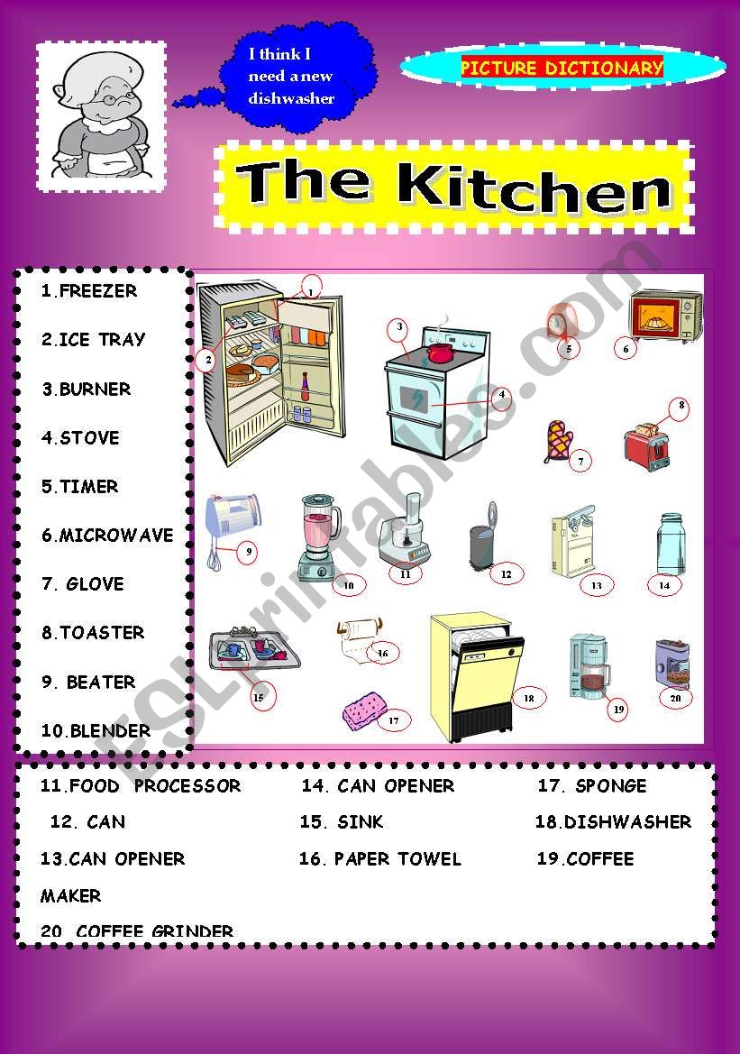 THE KITCHEN (picture dictionary) B&W version INCLUDED!!!