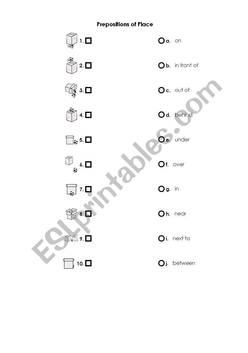 Prepositions of Place worksheet