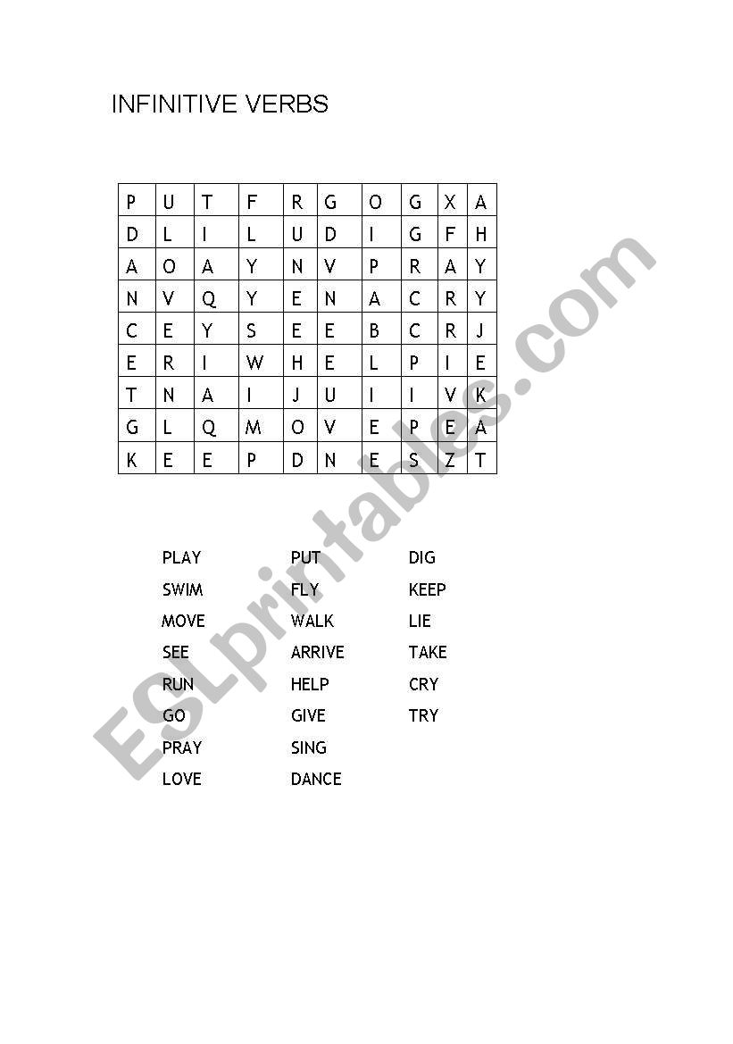 Find Verbs worksheet